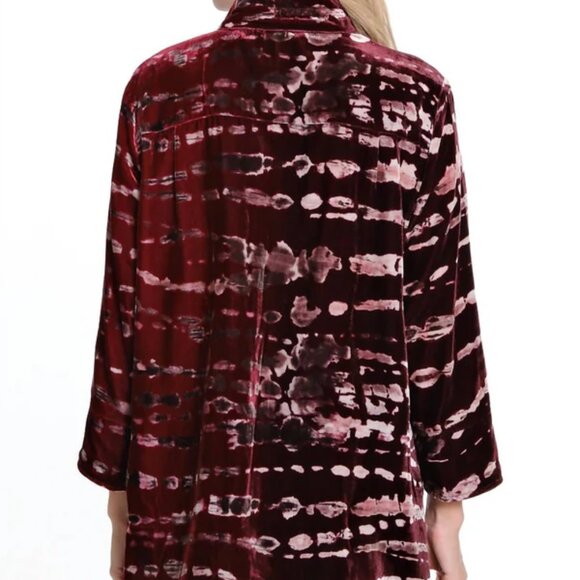 John Mark Tie Dye Wire Collar 3/4 Sleeve Velvet Blouse Tunic Size XS NWT - Picture 3 of 12
